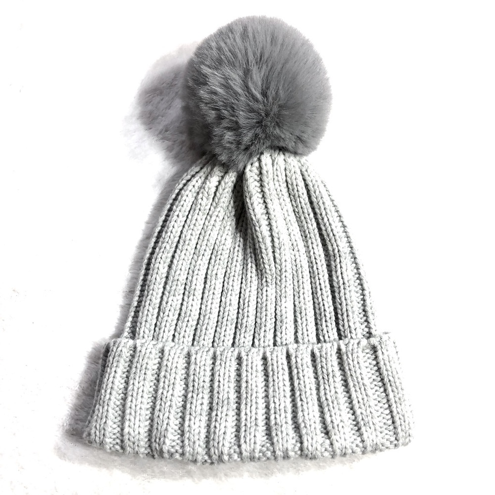 BCBGeneration Faux Fur Pom Pom Knit Beanie